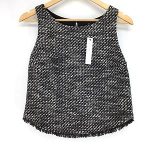 Drew Tweed Fringe Black White Sleeveless Top NWT
